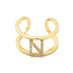 Letter N Кольцо-манжета с открытой буквой из прозрачного кубического циркония, кольцо из настоящей позолоченной латуни с двойной линией для женщин, без свинца и без кадмия, letter.n, размер США 18 (6 мм)