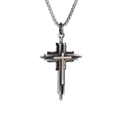 Antique Silver Religion Alloy Layered Cross Pendant Necklaces for Unisex, Antique Silver, 23.62 inch(60cm)