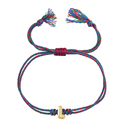 Letter L 304 Регулируемые браслеты из нержавеющей стали с бусинами в виде букв алфавита, Разноцветные двухслойные браслеты из хлопкового шнура для женщин и мужчин, Письмо L, 11.02 дюйм (28 см)