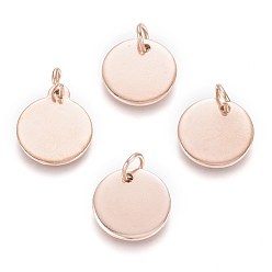 Rose Gold Ion Plating(IP) 304 Stainless Steel Charms, with Jump Rings, Blank Stamping Tag, Flat Round, Rose Gold, 12x1mm, Hole: 3.5mm