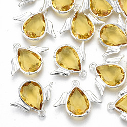 Золотистый Граненые подвески стекла, с элементами из экологически чистого сплава, без кадмия, без никеля и без свинца, ангел, серебряные, золотые, 18x22x4.5 мм, отверстие : 1.6 мм