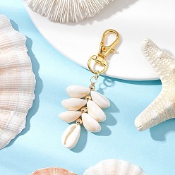 Золотой Подвески из натуральных ракушек каури, Поворотные застежки-лобстеры из сплава, подвески для украшений сумок, золотые, 78.5~80.5 мм