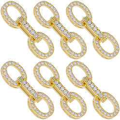 Настоящее золото 18K 6 комплекты с покрытием из латуни, микропаве из прозрачного кубического циркония, застежки-защелки, овальные, реальный 18 k позолоченный, 25.5x8.5x5 мм, отверстие : 0.6x3 мм