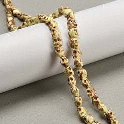 Светло-желтый Синтетических нитей бирюзовые бусы, череп, окрашенные, окрашеные, светло-желтый, 8x6x7 мм, отверстие : 1 мм, около 47 шт / нитка, 14.17'' (36 см)