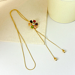 Золотой Женские колье-лариаты из сплава с разноцветными стразами и радужным цветочным узором в виде ползунков, золотые, 39.37 дюйм (100 см)
