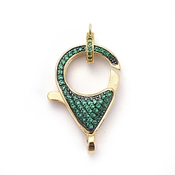 Золотой Латунные микро проложить кубического циркония когтя омара застежками, с поручнями/трубчатыми поручнями, зелёные, золотые, застежка : 27x17x5 mm, отверстие : 3 мм, трубчатые поручни: 10x8x2мм, отверстие : 1 мм
