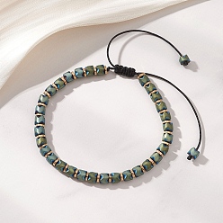 Гематит Браслеты из плетеных бусин, изготовленные методом гальванического покрытия из немагнитного синтетического гематита в виде столбиков и дисков, для женщин и мужчин., внутренний диаметр: 2.01~3.35 дюйм (5.1~8.5 см)