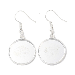 Серебро Железные крючки для сережек с покрытием стойки, с пустыми круглыми подносами, плоско-круглые, серебряные, 41 мм, штифты : 0.7 мм