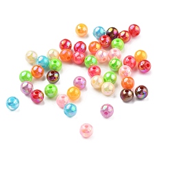 Mixed Color Eco-Friendly Poly Styrene Acrylic Beads, AB Color Plated, Round, Mixed Color, 6mm, Hole: 1mm, about 4950pcs/500g