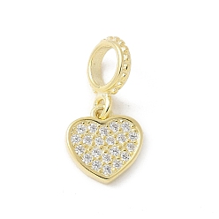 Золотой 925 европейские подвески в форме сердца из стерлингового серебра с прозрачным кубическим цирконием, Подвески с большими отверстиями, с печатью 925, золотые, 15.8 мм, отверстие : 4.2 мм