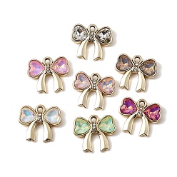Doré  Pendentifs en verre d'alliage de placage uv, breloque nœud papillon en forme de cœur, avec strass, facette, couleur mixte, or, 15x17x4mm, Trou: 1.6mm