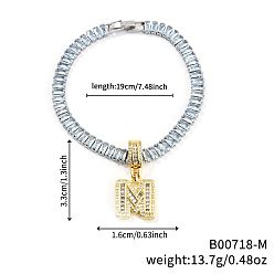 Letter M Модные латунные браслеты с подвесками из прозрачных кубических цирконий с микропаве, теннисные браслеты со стразами для женщин, буквы, Буква М, 7-1/2 дюйм (19 см)