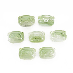 Gelb-grün Zweifarbige transparente sprühlackierte Glasperlen, Bär, gelb-grün, 10x13x8.5 mm, Bohrung: 1 mm