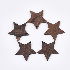 Saddle Brown Walnut Wood Pendants, Star, Saddle Brown, 26.5~27x28.5x2.5~3mm, Hole: 1.6mm