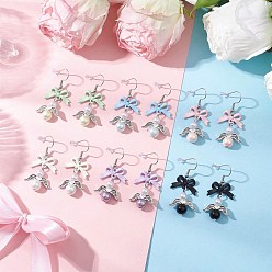 (52) Непрозрачная лаванда Серьги-бантики из сплава, окрашенные распылением, с имитацией жемчуга из АБС-пластика и 304 крючками для сережек из нержавеющей стали и стеклом, старинное серебро и платина, разноцветные, 46x20 мм