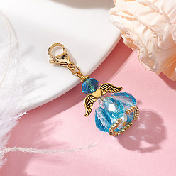 Светло-Голубой Подвесные украшения из стеклянных бусин и сплава в виде ангела, застежка-лобстер для украшений на сумке, Небесно-голубой, 48 мм