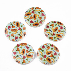 Pale Turquoise Fruit Seris Printed Wood Pendants, Flat Round with Papaya Pattern, Pale Turquoise, 50x5mm, Hole: 1.6mm