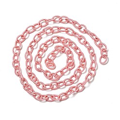 Pink Handmade Nylon Cable Chains Loop, Oval, Pink, 8~9x11~13x2mm, about 85cm/strand, 33.5 inch