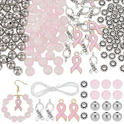 Pink Breast Cancer Pink Awareness Ribbon Theme DIY Alloy Bracelet Making Kits, Pink, 19.5x9.5x2mm, Hole: 2mm