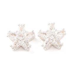 Серебро Латунные микропаве из прозрачного кубического циркония, без кадмия, без никеля и без свинца, звезда, серебряные, 12x12x6 мм, отверстие : 1.4 мм