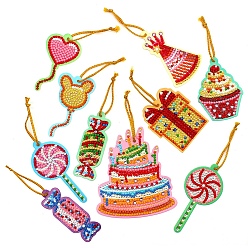 Rose Chaud Thème de noël diy diamant peinture pendentif décoration kits, y compris pendentif, strass de résine, stylo collant diamant, plaque de plateau et pâte à modeler, gâteau bonbons ballon, rose chaud, 70~105x30~95mm, 10 pièces / kit