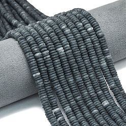 (946F)Морозный цвет внутри  Жонкиль / Непрозрачная зеленая подкладка Нити бусин из натурального матового черного агата, рондель, окрашенная и подогревом, 6x2 мм, отверстие : 1 мм, около 195~198 шт / нитка, 15.35~15.55 дюйм (39~39.5 см)