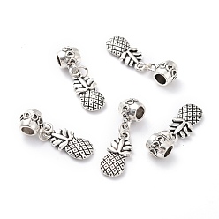 Antique Silver Tibetan Style Alloy European Dangle Charms, Large Hole Pendants, Cadmium Free & Lead Free, Pineapple, Antique Silver, 33mm, Hole: 4.2mm, Pineapple: 19x9x2.7mm