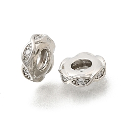 Платина Бесконечность, латунные микропаве, прозрачные кубические циркониевые бусины, европейские бусины, RONDELLE большие шарики отверстия, стойки покрытие, долговечный, без свинца и без кадмия, платина, 10x2.7 мм, отверстие : 4.3 мм