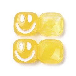 Желтый Смола декодирует кабошоны, улыбающееся лицо квадратное, желтые, 11x27x7 мм