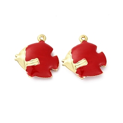 Красный Латунь эмаль подвески, рыбы прелести, стойки покрытие, долговечный, без кадмия и без свинца, реальный 18 k позолоченный, красные, 18x17x5.5 мм, отверстие : 1 мм