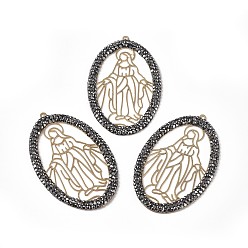 Золотой Полимерная глина хрусталь большие кулоны, с латунной фурнитурой , овальные с рисунками " virgin mary", золотые, 52.5x33x2 мм, отверстие : 1.4 мм