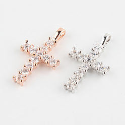 (52) Непрозрачная лаванда Поперечные латунные микро проложить кубического циркония подвески, разноцветные, 23.5x13~14x3 мм, отверстие : 3x2 мм