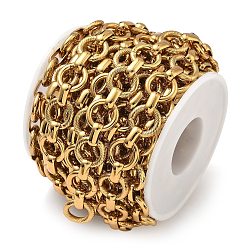 Золотой 304 плоские круглозвенные цепи из нержавеющей стали, несварные, ионное покрытие (ip), с катушкой, золотые, 10x3.5x6 мм