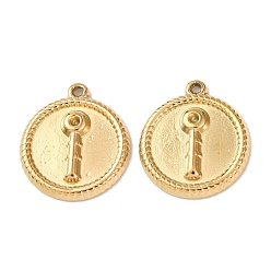 Key 304 подвески из нержавеющей стали, плоско-круглые, ионное покрытие (ip), реальный 18 k позолоченный, ключ, 18x16x2.5 мм, отверстие : 1 мм
