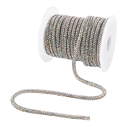 Clear AB 10 Yards Cotton Round Cord, with Glass Rhinestone, with 1Pc Plastic Empty Spools, Clear AB, 4mm