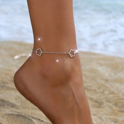 Платина Браслеты на ногу из сплава с полыми цветками, платина, 8-1/4 дюйм (210 мм)