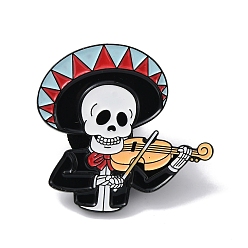 Red Musical Skull Enamel Pin, Halloween Alloy Brooch for Backpack Clothes, Red, 28.5x30x2mm