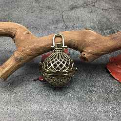 Античная Бронза Подвески в виде клетки из латуни с полыми бусинами в тибетском стиле, круглый шарм, для ожерелья, античная бронза, 37.1x24.2 мм