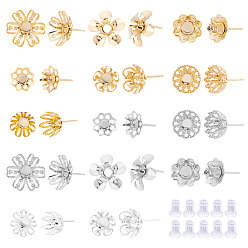 Mixed Color 28Pcs Flower 304 Stainless Steel Stud Earring Findings, with 28Pcs Silicone Ear Nuts/Earring Backs, Mixed Color, 16mm, 2pcs/color