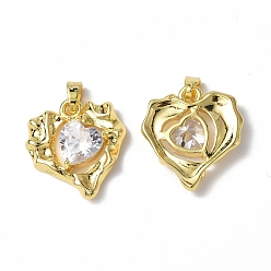 Прозрачный Латунные микро проложить кубического циркония подвески, без кадмия, без никеля и без свинца, реальный 18 k позолоченный, сердце прелести, прозрачные, 20x18.5x5 мм, отверстие : 4.5x2 мм