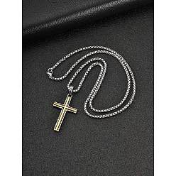 Antique Silver & Golden Duo Tone Religion 304 Stainless Steel Hammered Textured Cross Pendant Necklaces, Antique Silver & Golden, 23.62 inch(60cm)