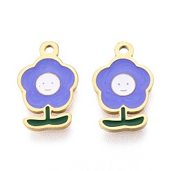Настоящее золото 14K 304 из нержавеющей стали шармы эмали, цветочный шарм, реальный 14 k позолоченный, 12.5x8x0.8 мм, отверстие : 1.2 мм