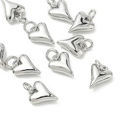Real Platinum Plated SHEGRACE Brass Pendants, Heart Charms, Cadmium Free & Lead Free & Nickel Free, with Jump Ring, Real Platinum Plated, 8.5x7x3mm, Hole: 2.5mm