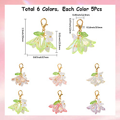 Mixed Color 30Pcs Flower Butterfly Acrylic Locking Stitch Marker, with Alloy Lobster Claw Clasps, Mixed Color, 33mm