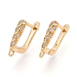 Настоящее золото 18K Латунный микропаве кубический цирконий кольцо серьги фурнитура, без свинца, без никеля и без кадмия, реальный 18 k позолоченный, 18x14x3.5 мм, отверстие : 1.5 мм, штифты : 0.9 мм