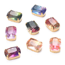 (52) Непрозрачная лаванда Шить на горный хрусталь, стекло горный хрусталь, с золотыми тонами латунных зубьев, аксессуары для одежды, прямоугольные, граненые, разноцветные, 18x13x9.5 мм, отверстие : 1 мм