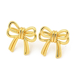 Real 18K Gold Plated Rack Plating Brass Bowknot Stud Earrings, Long-Lasting Plated, Lead Free & Cadmium Free, Real 18K Gold Plated, 21x22mm