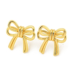 Real 18K Gold Plated Rack Plating Brass Bowknot Stud Earrings, Long-Lasting Plated, Lead Free & Cadmium Free, Real 18K Gold Plated, 21x22mm