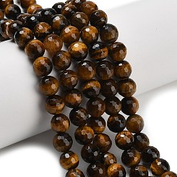 Тигровый глаз Природных тигровый глаз бисер нитей, граненые, круглые, 8 мм, отверстие : 1 мм, около 47~48 шт / нитка, 15.16'' (38.5 см)