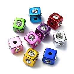 Color mezclado Granos de acrílico de recubrimiento uv, con diamante de imitación, cubo, color mezclado, 14x17x17 mm, agujero: 3.7 mm